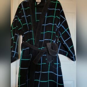 bill blass Black Robe with Teal Grid